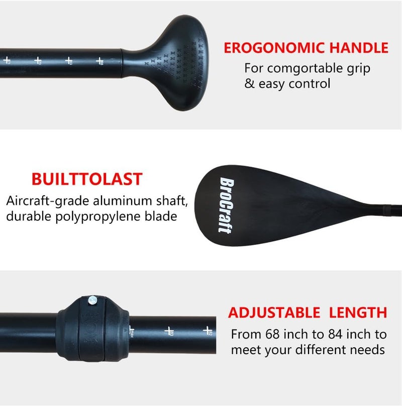 Brocraft SUP Paddles - 3 Piece Adjustable Stand up Paddle - Lightweight Oar for Paddleboard, Aluminum Alloy PU Coated Shaft 68" - 84", Black/Blue/Green/Orange/Red/Yellow Plastic Nylon Blade - Image 3